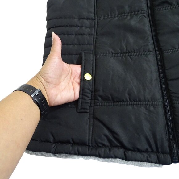 Valerie Stevens Black Gray Puffer Reversible Vest Women Size L Faux Fur Lining - Picture 2 of 9